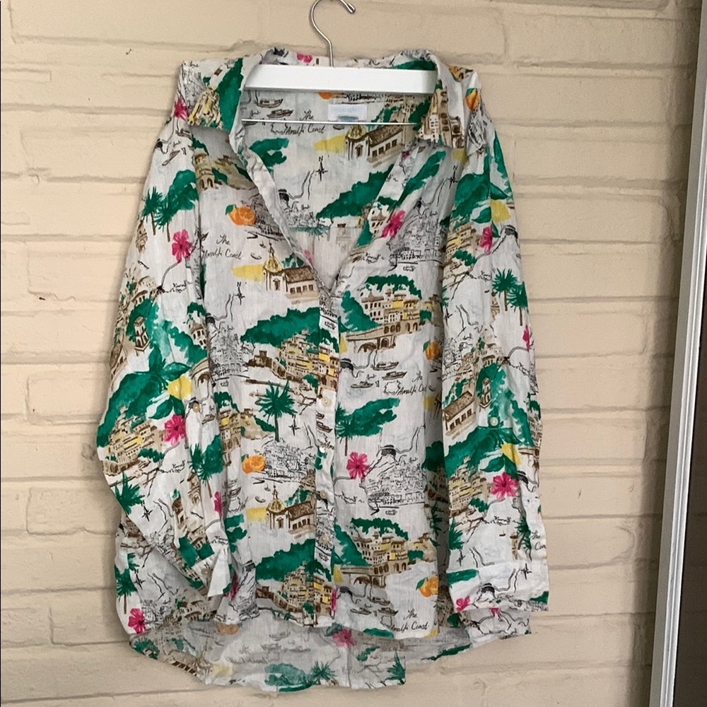 Cynthia Rowley Green and Pink Casual Button Down Shirt